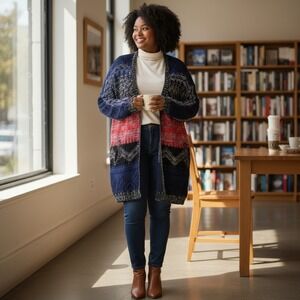 Vtg Kontrol Chunky Knit Open Front Cardigan Size Large Aztec